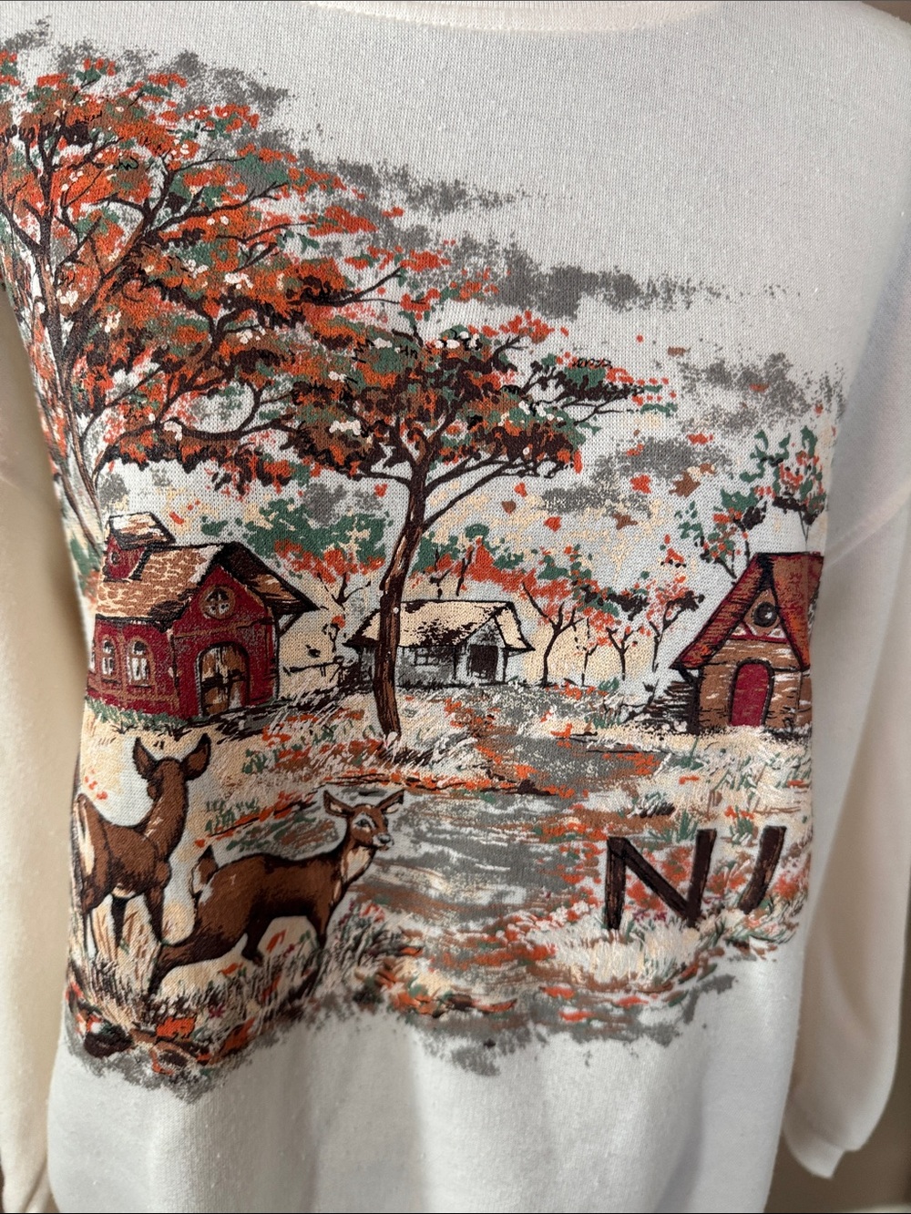 Vintage Cottagecore Painted Fall Country Scene Basic Editions Sweatshirt - Picture 4 of 10